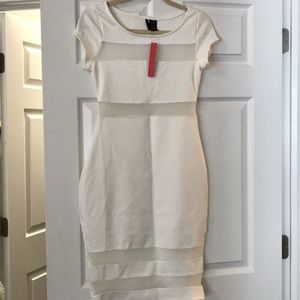 White midi dress with sheer panels